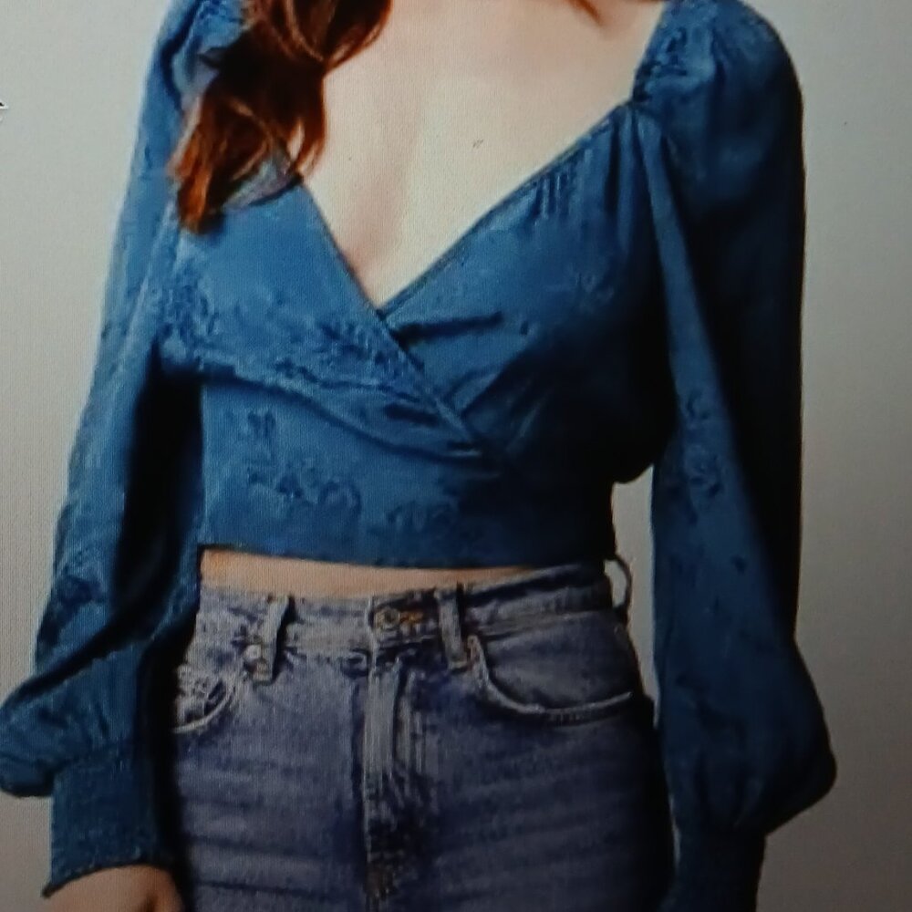 Band of the Free Women's Camille Crossover Crop Top SZ M NWT Teal - Picture 12 of 13
